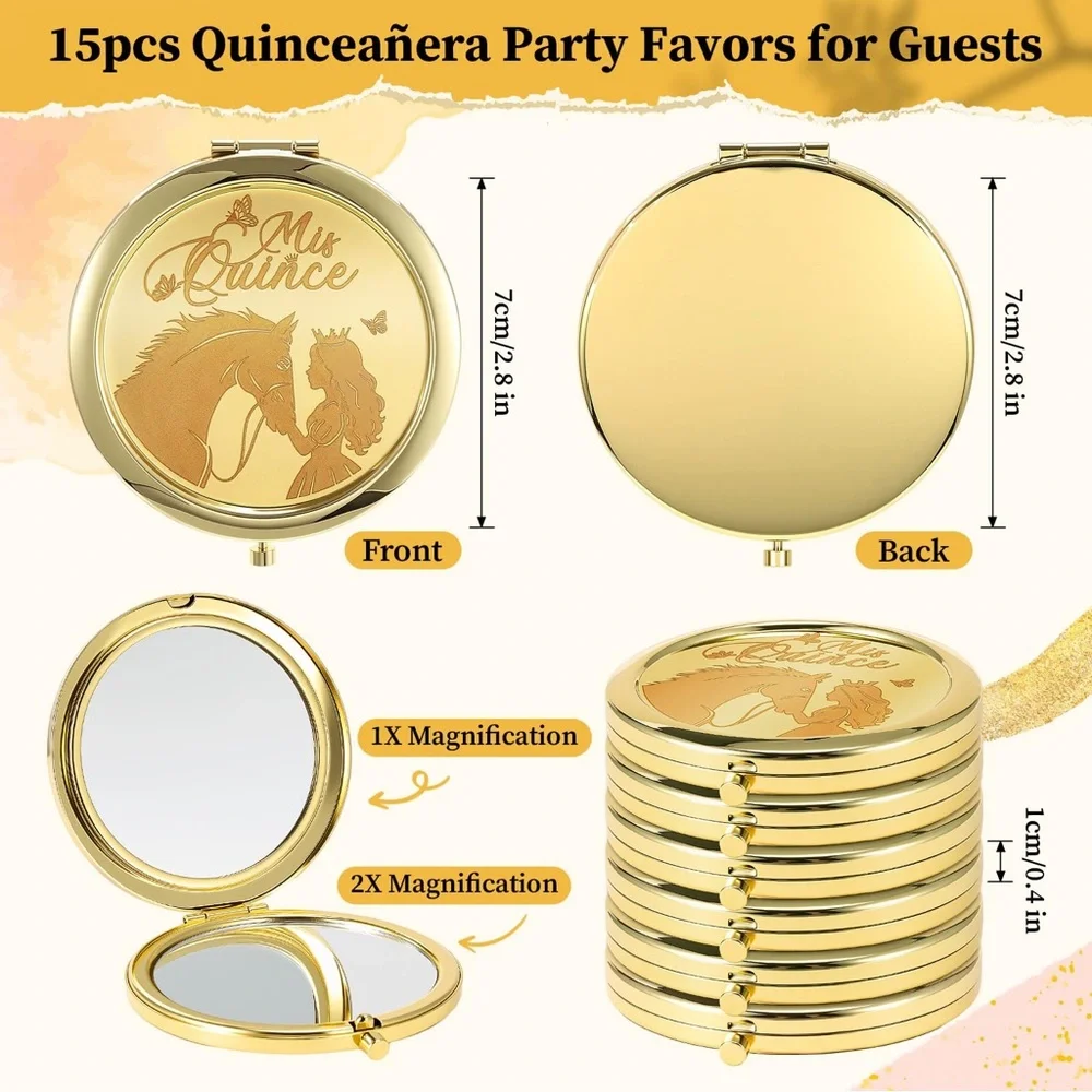 Gold 'Mis Quince' Round Compact Mirror Set